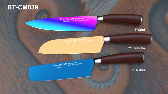 Titanium Coating Ceramic Chopping Knife / Gold Blade Professional Kitchen Knives