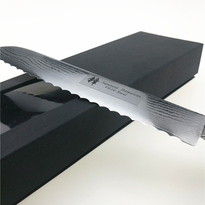 Damascus Steel Bread Vg10 Kitchen Knives With Black Color Pakka Wood Handle